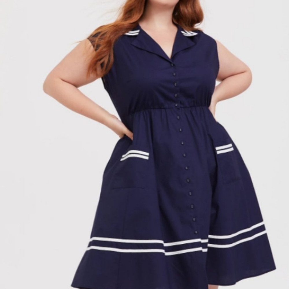 Torrid - PIN UP Sailor Dress Navy 1X